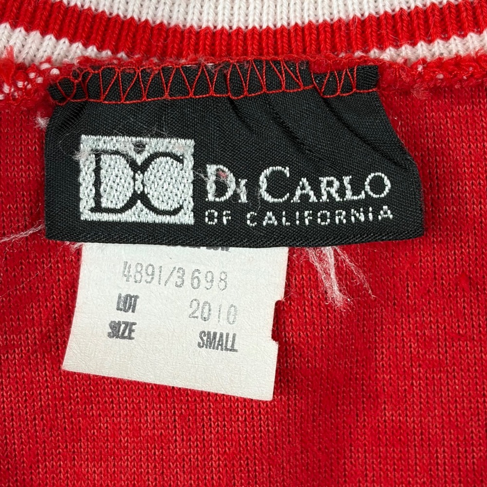 Vintage Di Carlo of California Red Velour Henley Sweatshirt Small Striped Collar - Picture 3 of 7
